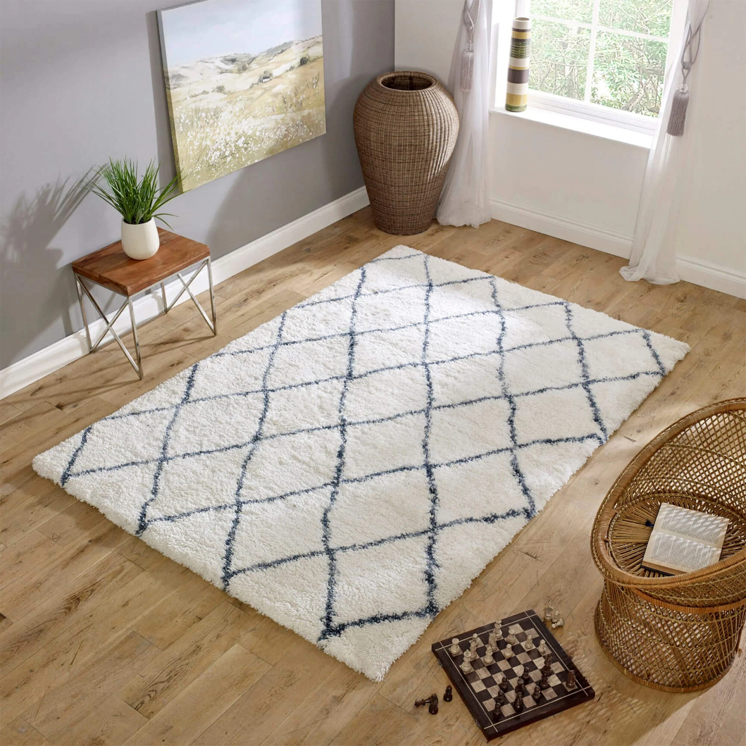 ALTO BLUE CREAM MOROCCAN SHAGGY RUG AL03 ASL80 X150 AB CMSRAL03 ESSENTIALS ASIATICLONDON RUGS
