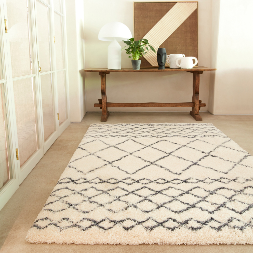 ALTO CREAM GREY MOROCCAN SHAGGY RUG AL02 ASL80 X150 AC GMSRAL02 ESSENTIALS ASIATICLONDON RUGS