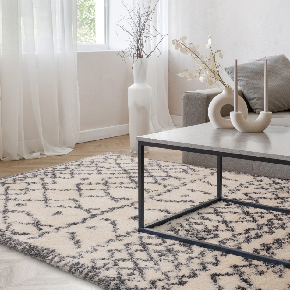 ALTO CREAM GREY MOROCCAN SHAGGY RUG AL04 ASL80 X150 AC GMSRAL04 ESSENTIALS ASIATICLONDON RUGS